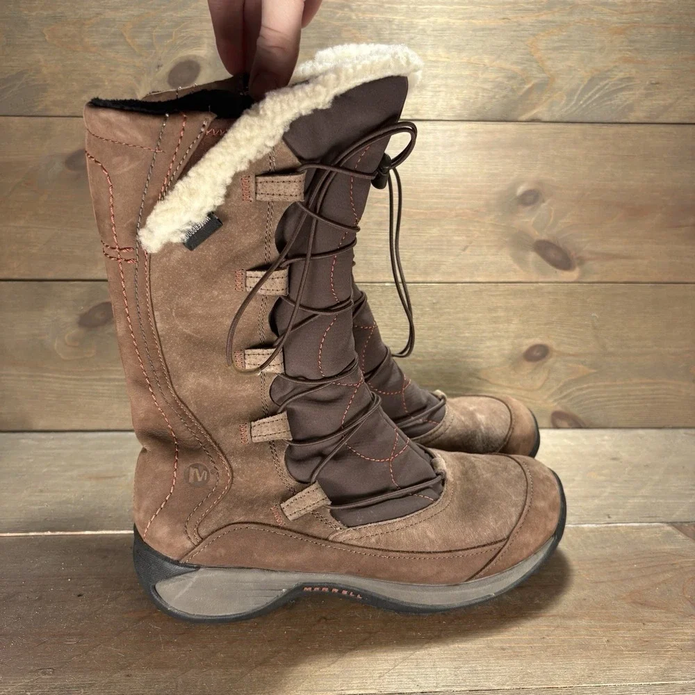 merrell encore apex womens size 8 shoes brown suede waterproof snow boots